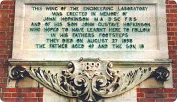 Hopkinson memorial plaque