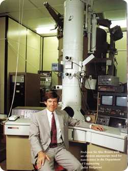 Sir Alec Broers with an Electron Microscope