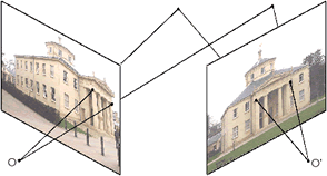 Two photos of Downing College library showing the vanishing points.